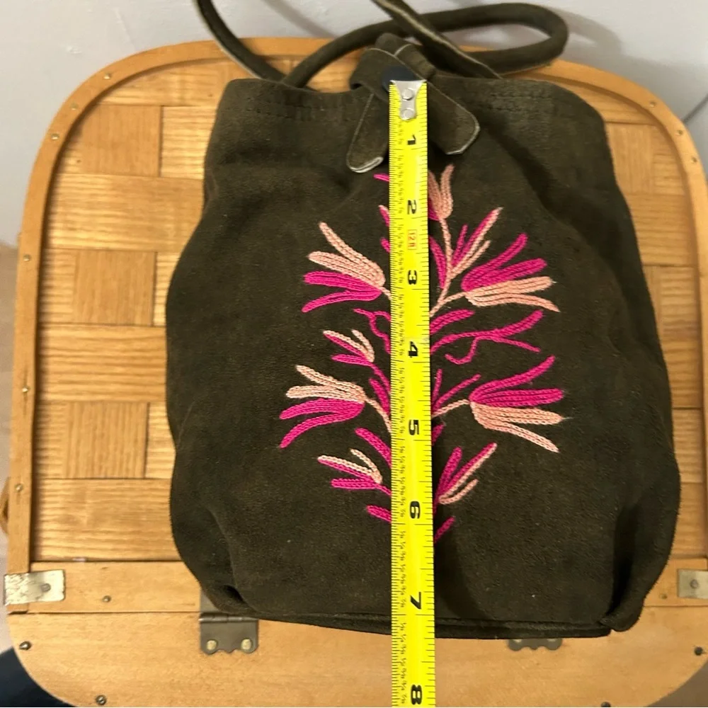 Embroidered Brown and Pink Small Tote Bag
